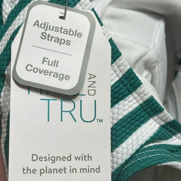 Time And Tru Striped Green And White One-Piece Swimsuit, Size 1X (16W-18W), NWT - Picture 8 of 9